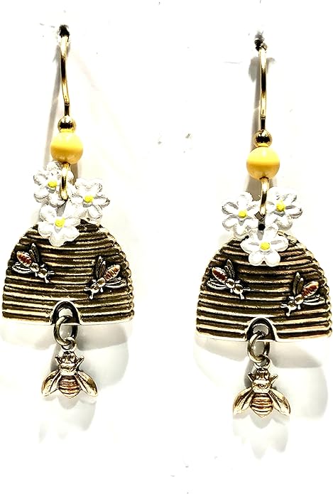 Silver Forest Earring Hive and Bee Drop and Flower - NE-1890B