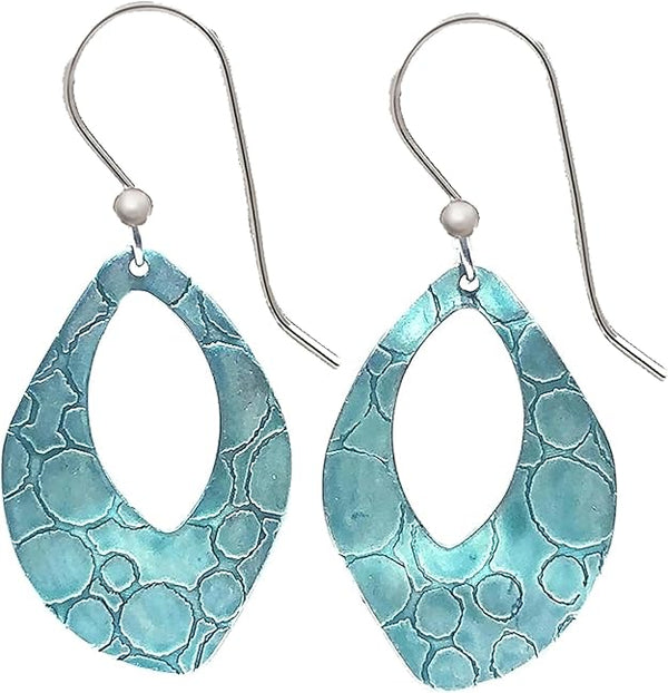 Silver Forest Textured Oval Blue Earrings - NE-2264