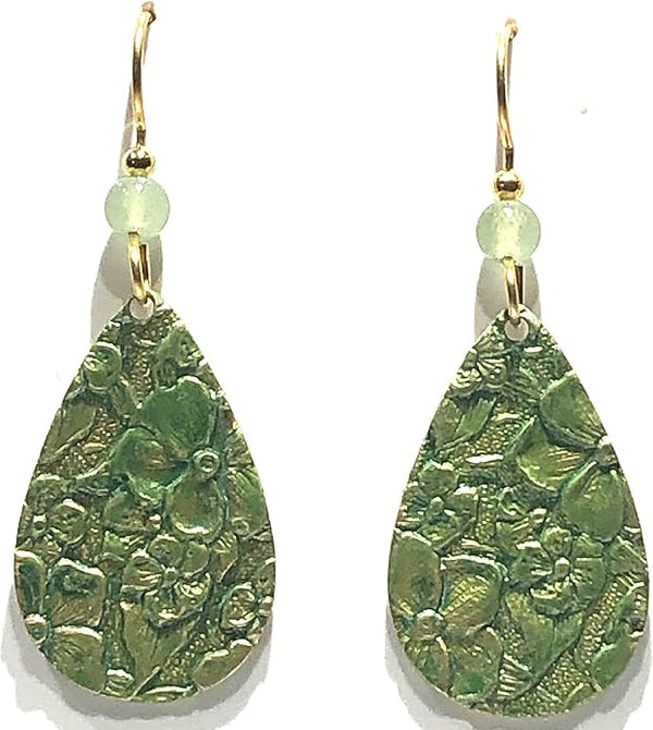 Silver Forest Earring Flowered Texture on Teardrop - NE-2171
