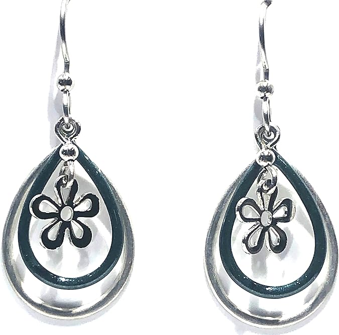 Silver Forest Tear in Tear and Flower Pierced Earrings - NE-2250A