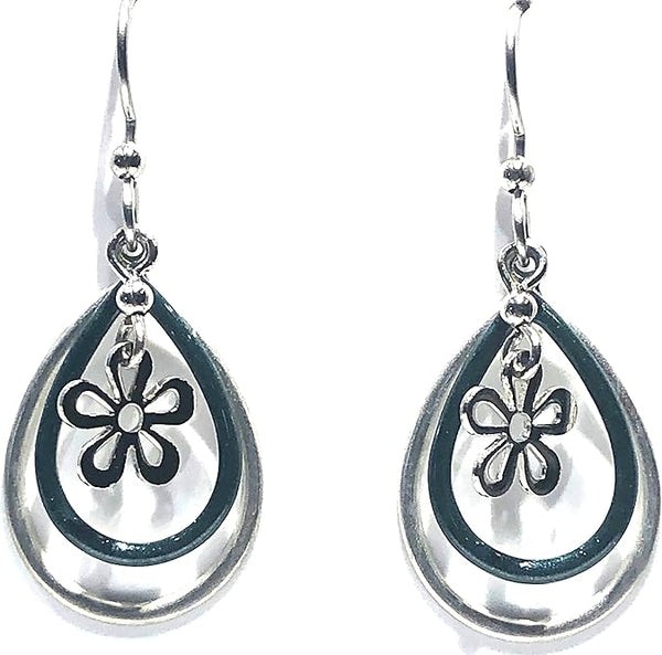 Silver Forest Tear in Tear and Flower Pierced Earrings - NE-2250A
