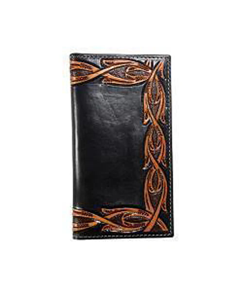 Nocona Black Rodeo Wallet with Brown Scrolling on the Edges - N500049401