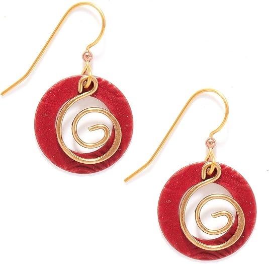 Silver Forest of Vermont Dangle Red and Gold Round Earrings - NE-0699