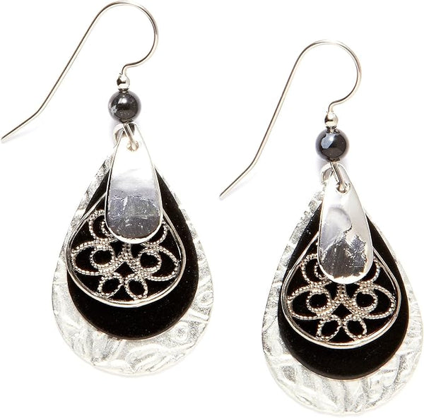 Silver Forest Earring Surgical Steel Layered Teardrop - E-8061