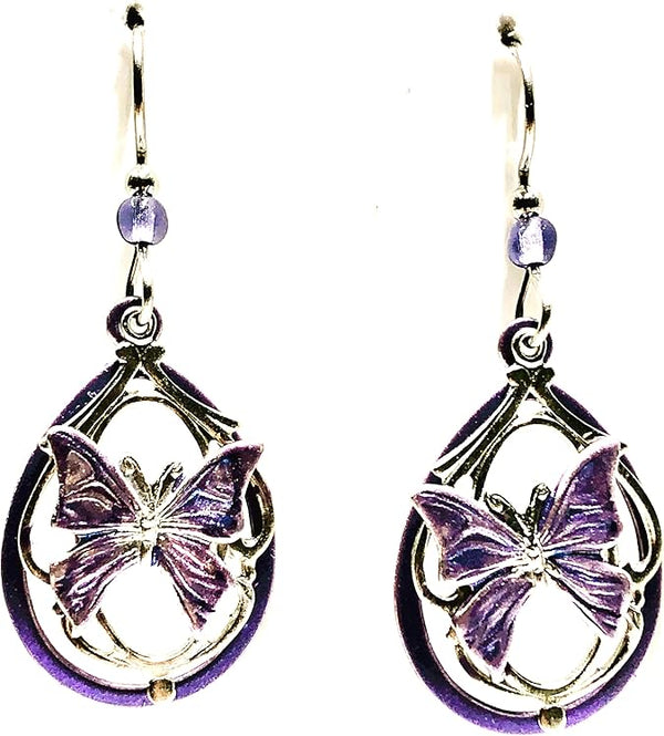 Silver Forest Earring Purple Butterfly on Silver & Purple Shapes - NE-2211