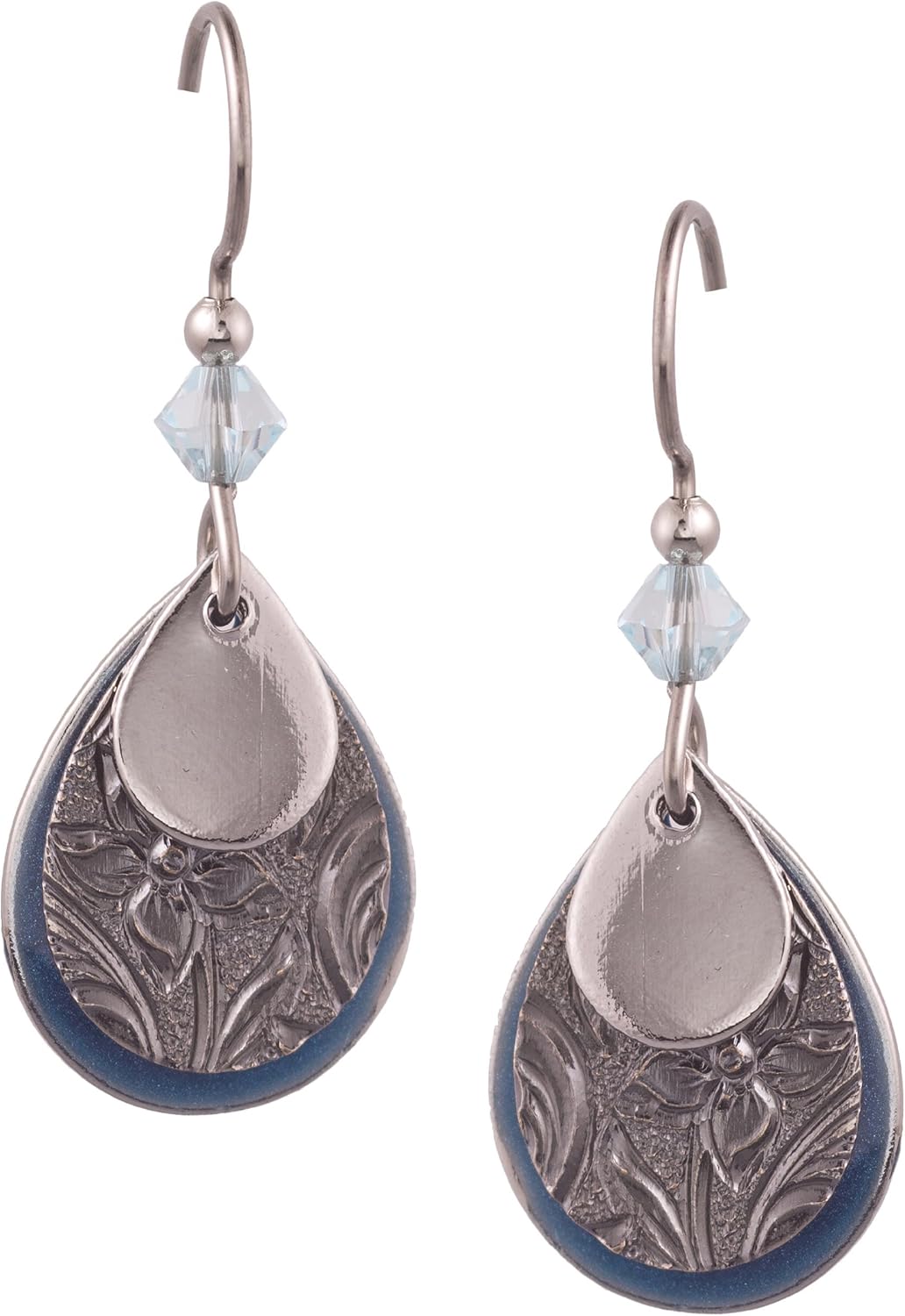 Silver Forest Earrings 3 Layer Blue Dangle - E-9660