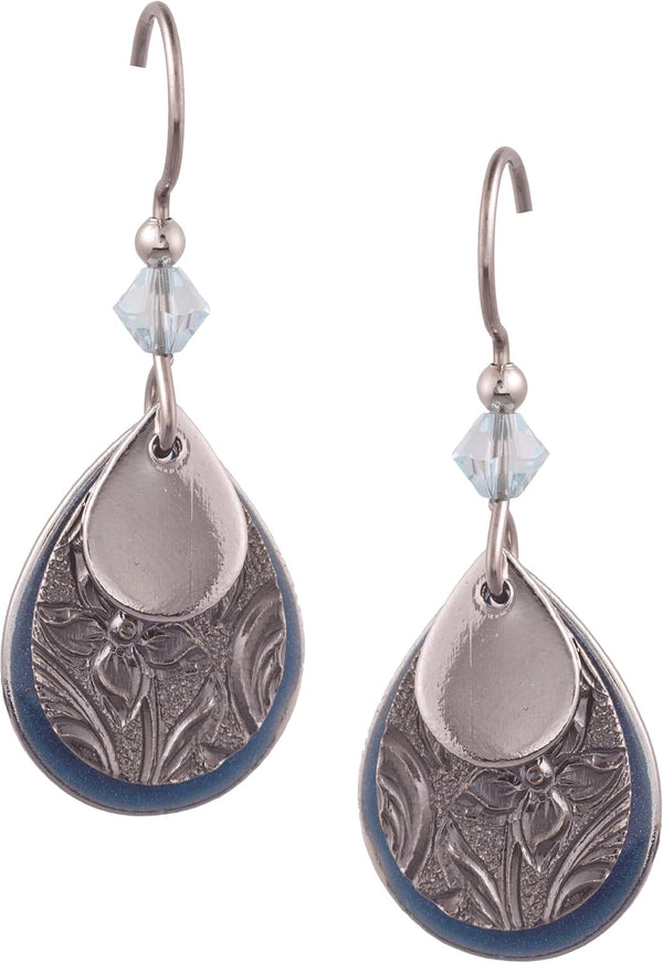 Silver Forest Earrings 3 Layer Blue Dangle - E-9660