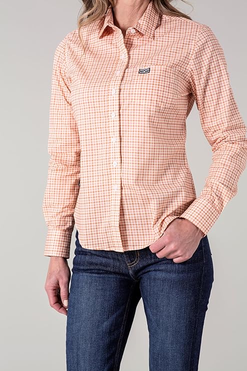 Kimes Ranch Ladies Tucco Mini Check Shirt - Peach
