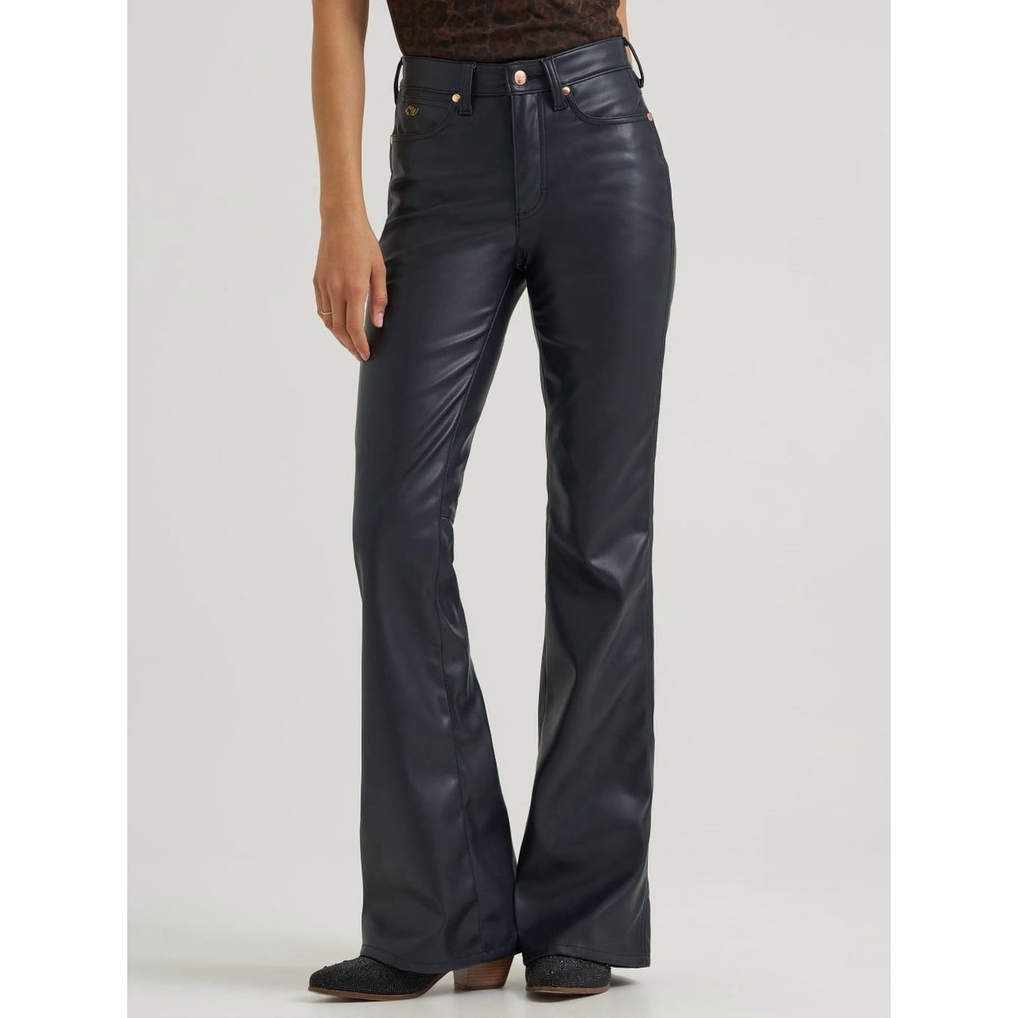 Wrangler Ladies Lainey Wilson Black Leather Flare Pants-112385583