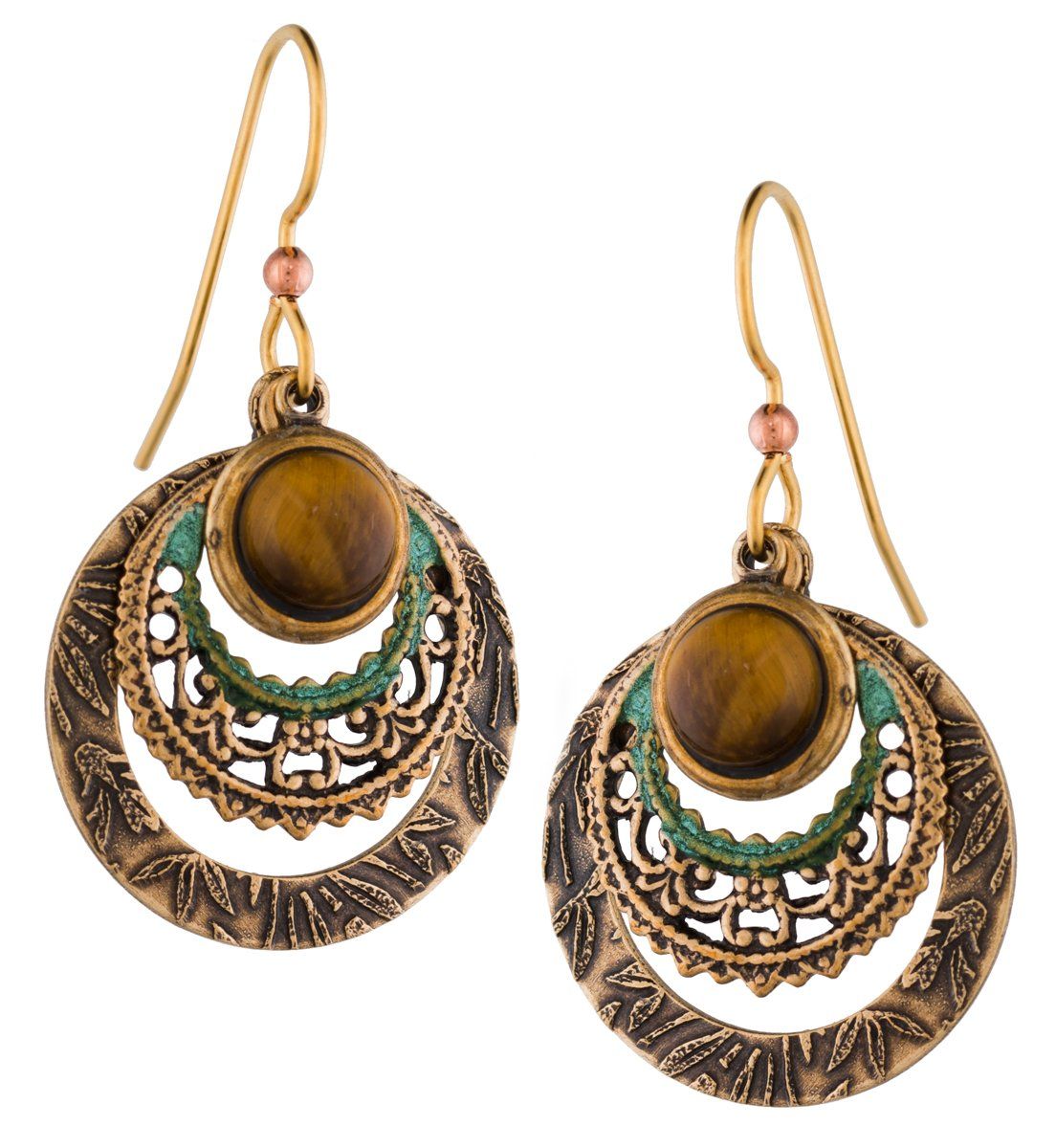 Silver Forest Genuine Tiger Eye Filigree Drop Earrings - E-9957