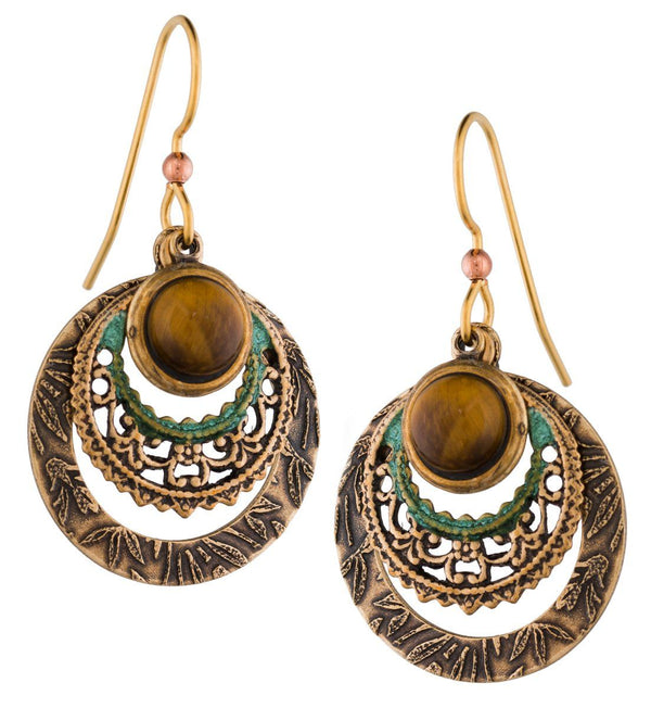 Silver Forest Genuine Tiger Eye Filigree Drop Earrings - E-9957