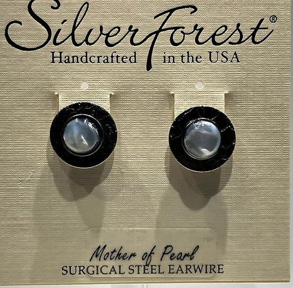 Silver Forest Earring Framed Round Mother of Pearl Pierced Earrings - NE-2126