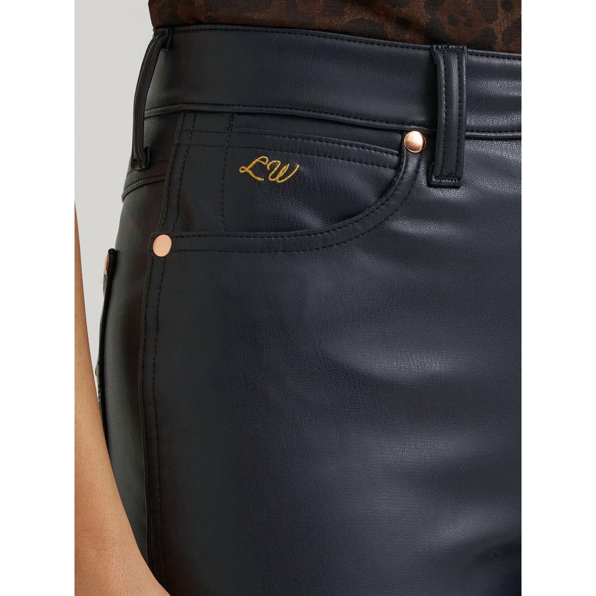 Wrangler Ladies Lainey Wilson Black Leather Flare Pants-112385583