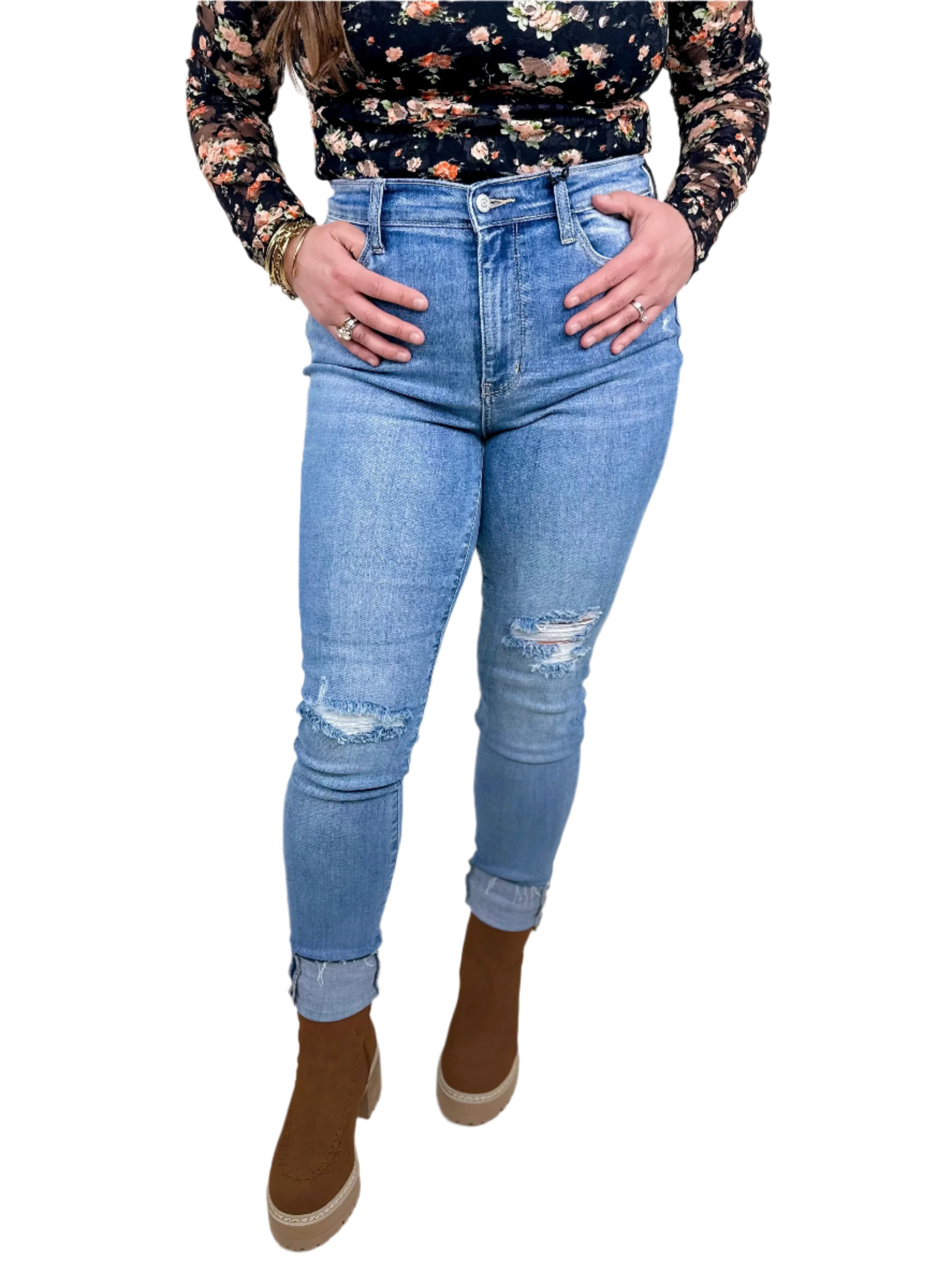 Judy Blue Ladies Mid Rise Destroy and Cuff Jeans - 82528