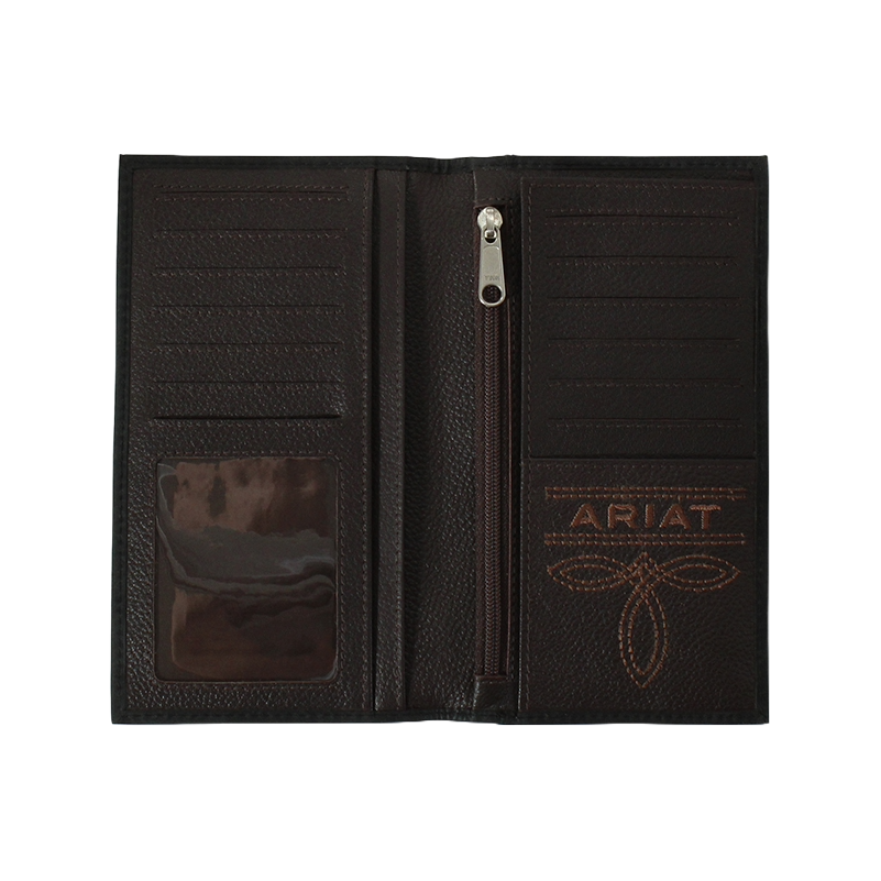 Ariat Men's Embossed Logo Black Checkbook Rodeo Wallet - A3548601