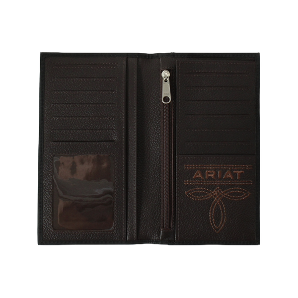 Ariat Men's Embossed Logo Black Checkbook Rodeo Wallet - A3548601
