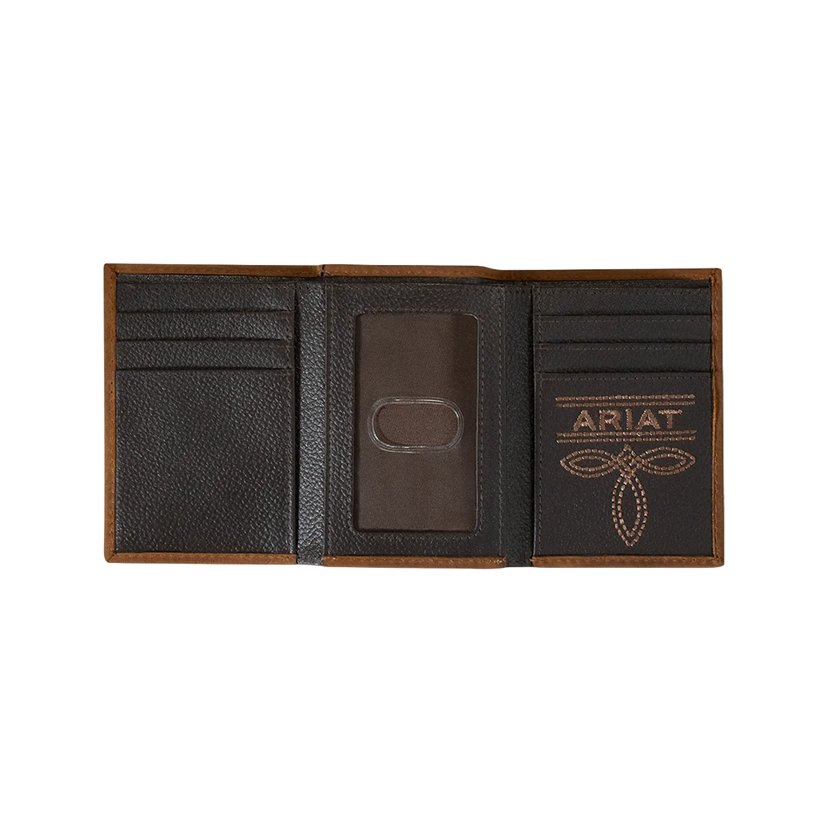 ARIAT Herren Geldbörse Tri-Fold Brown - Aus Leder Mit Concho - Mehrere Fächer Für Karten & Scheine