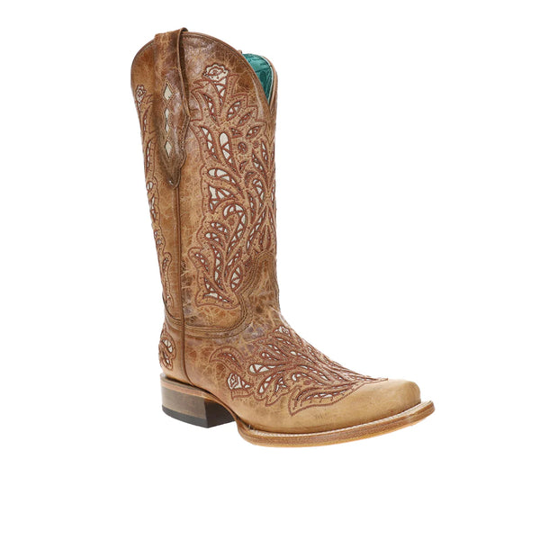 Ladies Corral Sand Glitter Inlay Cowgirl Boots - A4879
