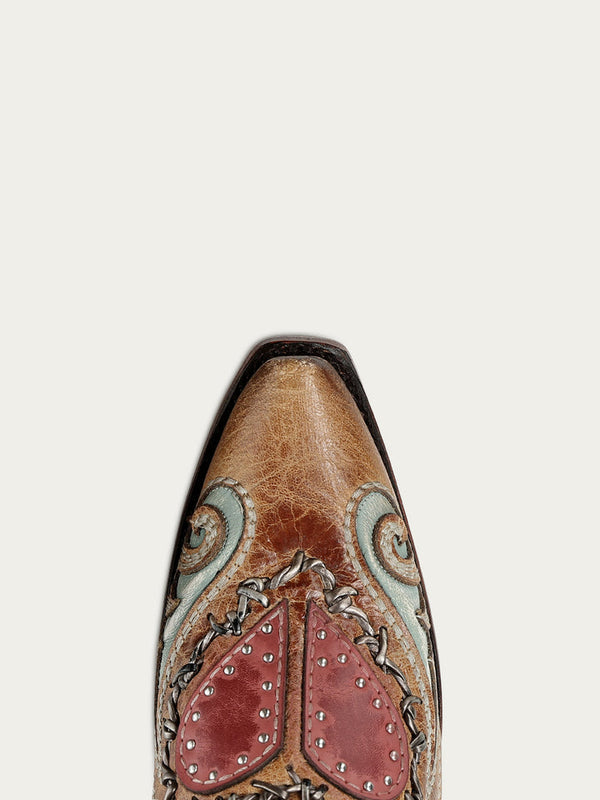 Corral Ladies Sand Heart Inlay and Barbed Wire Woven Western Boots-A5090