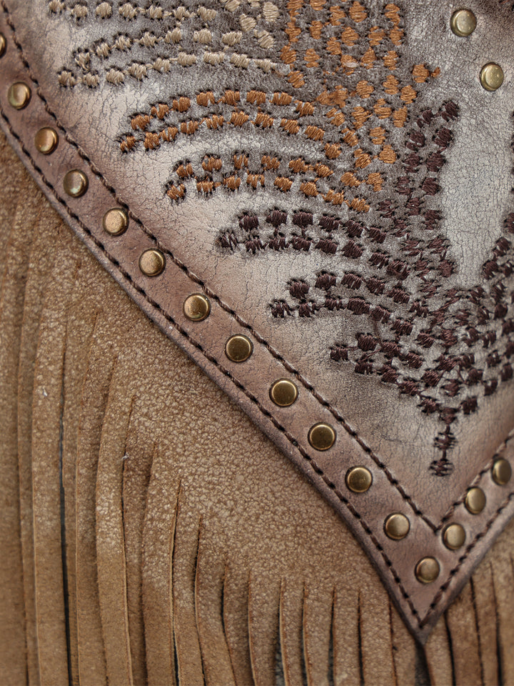Corral Ladies Brown Overlay Fringe Tall Snip Toe Boot - A5244