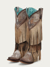 Corral Ladies Brown Overlay Fringe Tall Snip Toe Boot - A5244