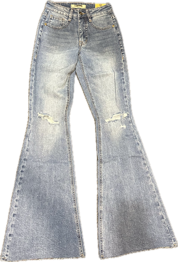 Ladies Rock & Roll Denim Distressed High Rise Flare Jeans Ladies Rock & Roll Denim Distressed High Rise Flare Jeans