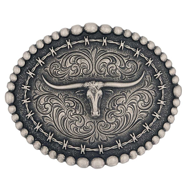 Attitude by Montana Silversmiths Barbed Wire Longhorn Buckle - A972S