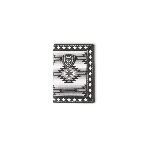 Ariat Men's Diamond Lacing Southwestern Fabric Black Trifold Wallet A3558901
