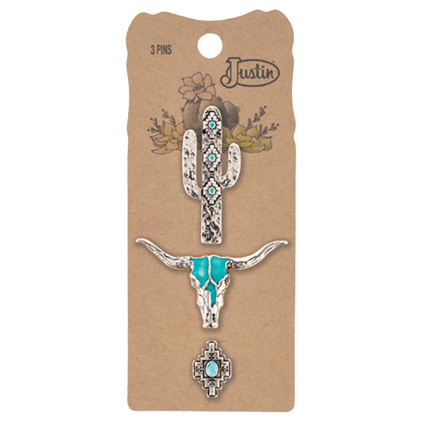 Justin Hat Pin 3 Pack Steer Skulls with Enamel- 26117HP1