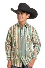 Rock & Roll Boys Stripe Printed Long Sleeve Snap Shirt - BBN2S09429