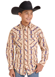 Rock & Roll Boys Aztec Printed Long Sleeve Snap - BBN2S09438