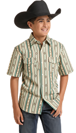 Rock & Roll Boys Stripe Printed Short Sleeve Snap Shirt - BBN3S09429