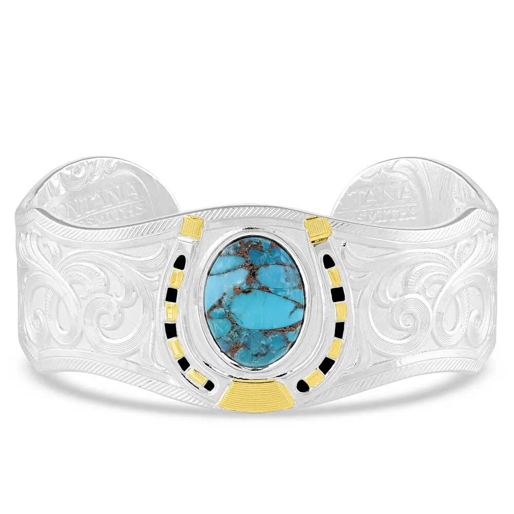 Montana Sliversmiths Set In Stone Gold & Turquoise Cuff Bracelet-BC5077