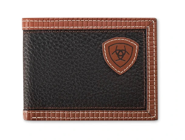 Ariat Brown Textured Leather with Red Trim Bifold Wallet A3569302