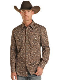 Men's Rock & Roll  Long Sleeve Two Pocket Paisley Woven Snap Shirt BMN2S02176