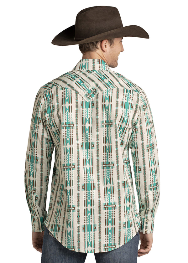 Panhandle Men's Aztec Print Long Sleeve Snap - BMN2S07145