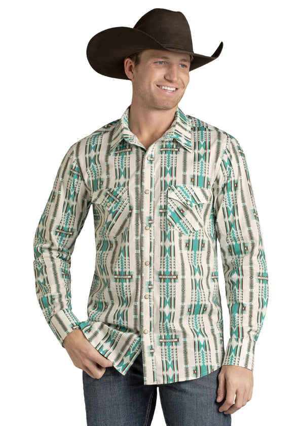 Panhandle Men's Aztec Print Long Sleeve Snap - BMN2S07145