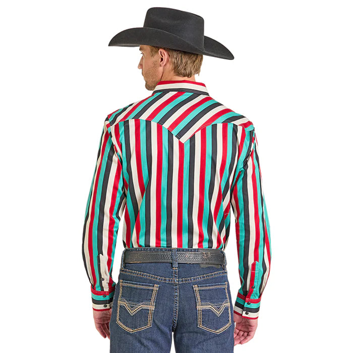 Rock and Roll Stripe Printed Twill Snap Long Sleeve Shirt - BMN2S07162