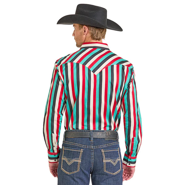 Rock and Roll Stripe Printed Twill Snap Long Sleeve Shirt - BMN2S07162
