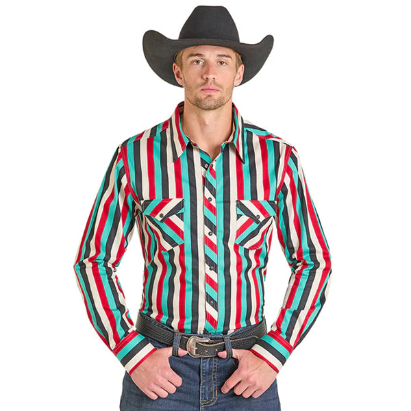 Rock and Roll Stripe Printed Twill Snap Long Sleeve Shirt - BMN2S07162