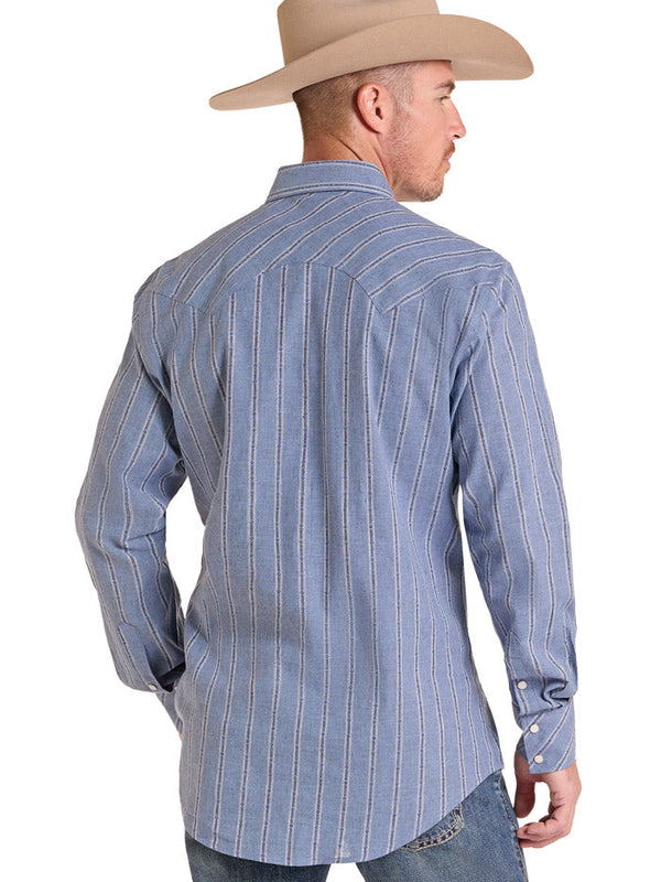 Rock & Roll Men's Dobby Yarn Dye Long Sleeve Snap Shirt Blue - BMN2S09434