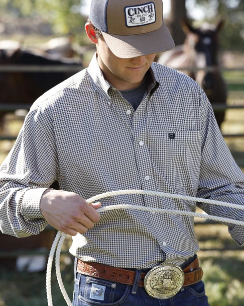 Cinch Men's Long Sleeve Brown Geometric Button Down MTW1106142