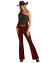 Ladies Rock & Roll Red Corduroy High Rise Button Flare Pants BW6PD02933