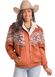 Rock and Roll Ladies Aztec Sherpa Bomber Jacket-BW92C09361