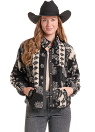 Rock & Roll Denim Ladies Paisley Sherpa With Piping Black - BW92C09370