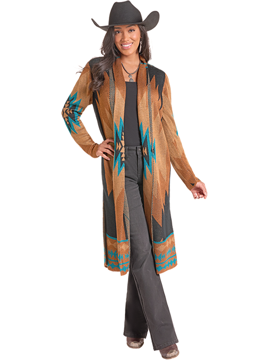 Rock and Roll Ladies Aztec Knit Duster-BW95T09365