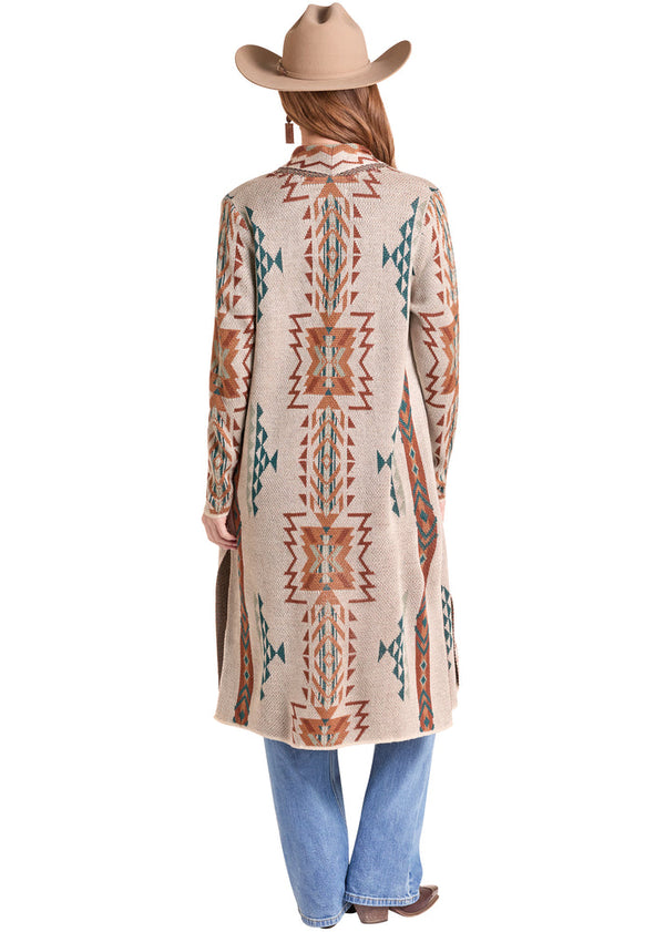 Rock and Roll Ladies Orange and Blue Knit Aztec Duster-BW95T09737