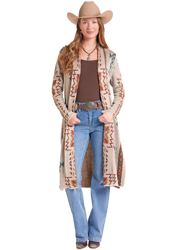 Rock and Roll Ladies Orange and Blue Knit Aztec Duster-BW95T09737