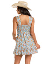 Rock & Roll Denim Ladies Floral Mini Dress With Gathers - Light Blue - BWD0R06271