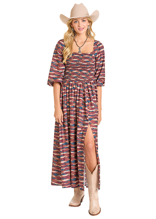 Rock and Roll Ladies Smocked Dress with Slit-BWD2R07005